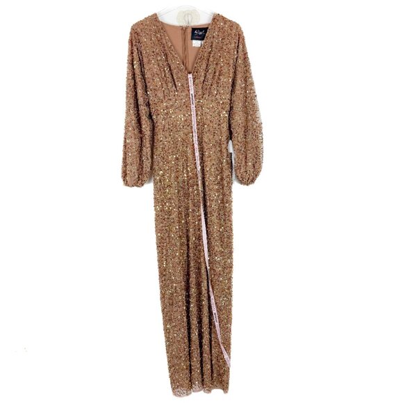 NWT Mac Duggal #10791 Long Sleeve V-Neck Sequin Gown Dress Bronze Size 2 NEW - Picture 2 of 16